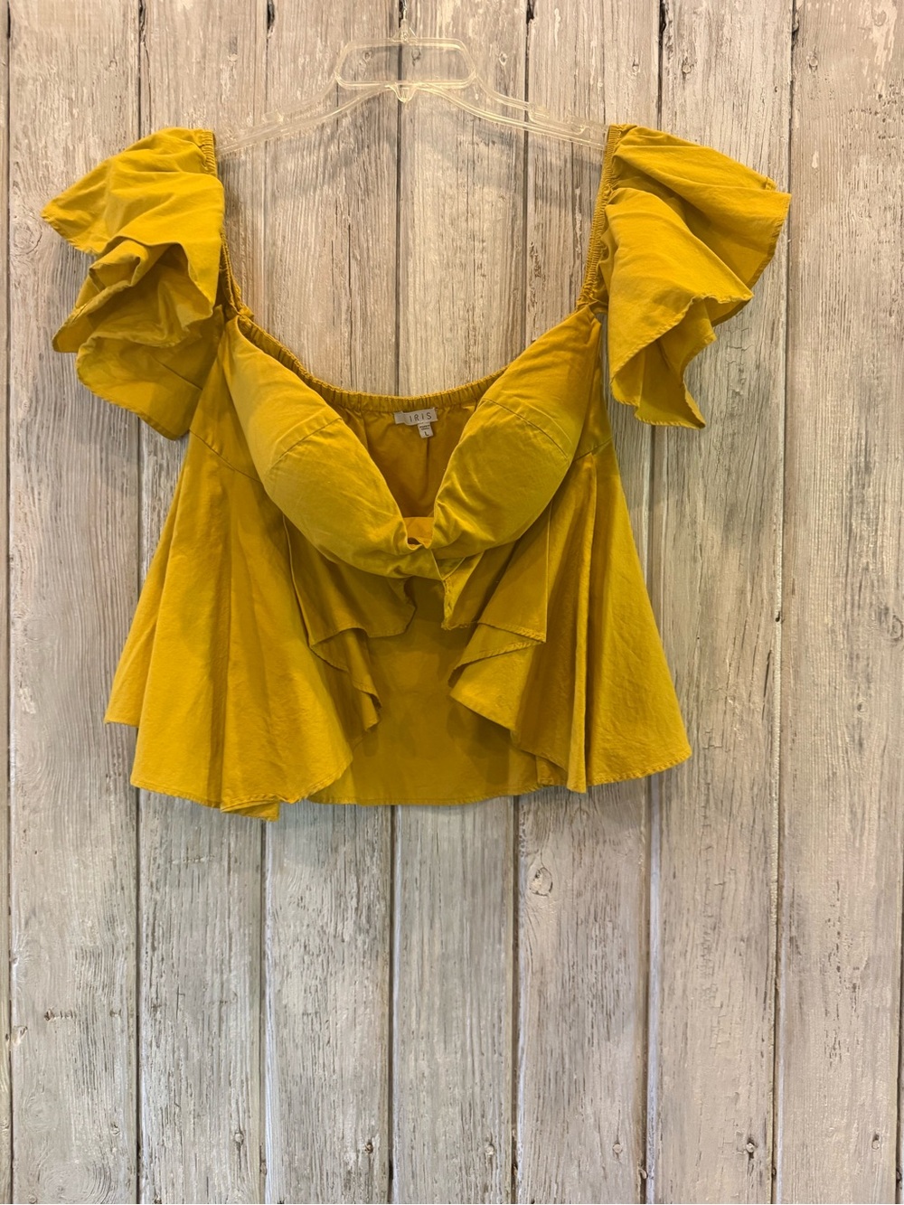 Iris Mustard Ruffle Off-Shoulder Crop Top